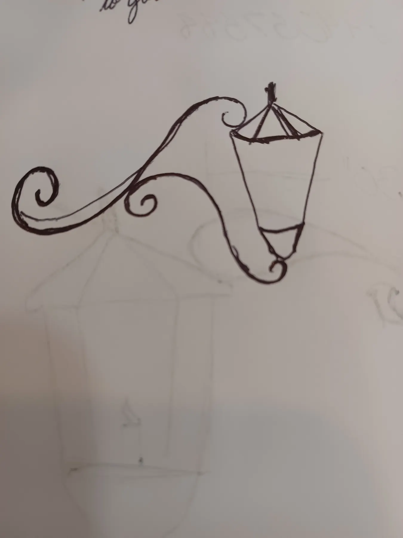 Christopher's pencil sketch of a scroll bracket